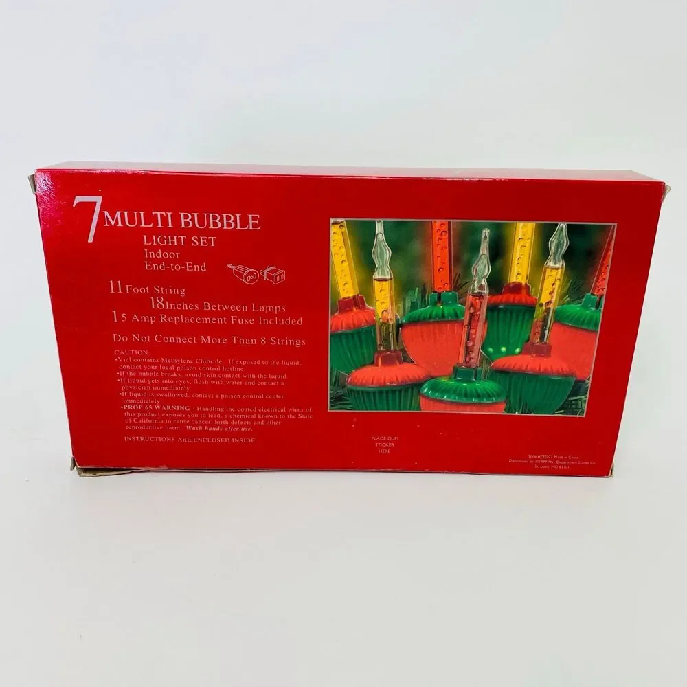 Holiday Christmas Home Decor 7 Multi Bubble Light set Home for the Holidays 11ft